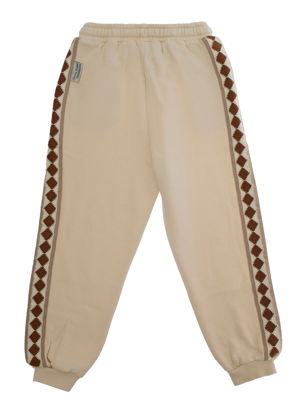 Gio White Pants with Elastic Drawstring Waist and Embroidery on the Side in Cotton Girl Trousers