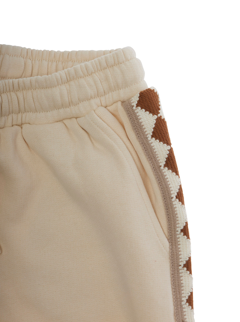 Gio White Pants with Elastic Drawstring Waist and Embroidery on the Side in Cotton Girl Trousers