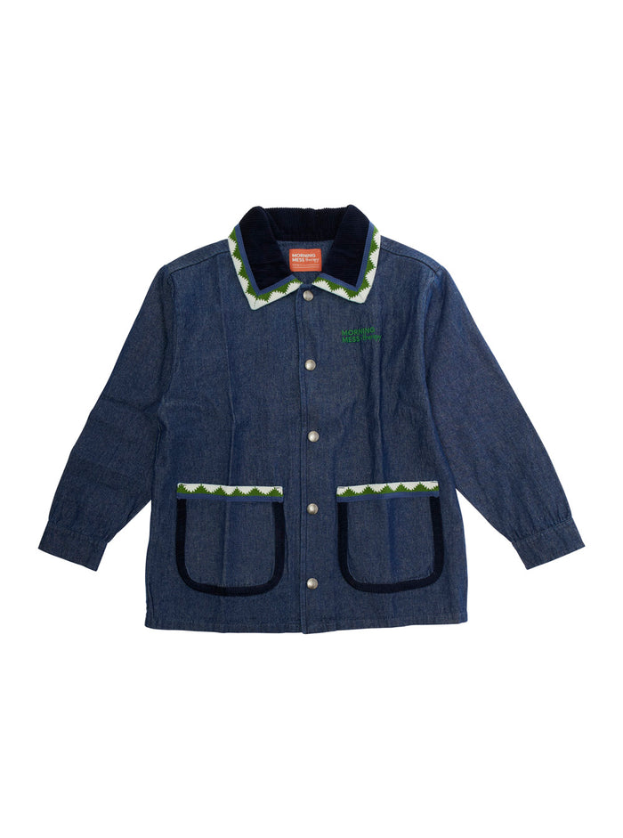 Dora Blue Jacket with Classic Collar and Two Front Patch Pockets in Denim Girl Blu Blazers