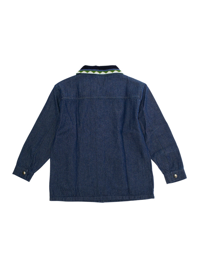 Dora Blue Jacket with Classic Collar and Two Front Patch Pockets in Denim Girl Blu Blazers