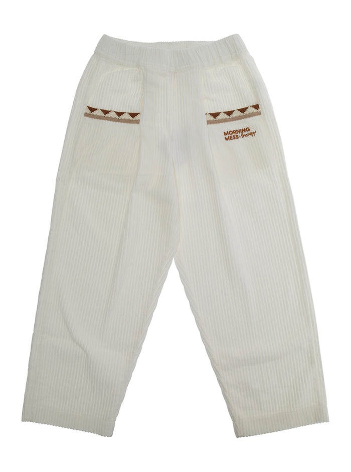 Teresa White Pants with Elastic Waist and Logo Lettering on the Front in Corduroy Girl Trousers