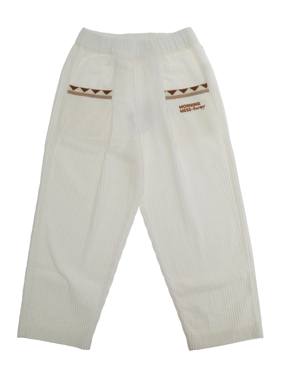 White Corduroy Pants With Elastic Waist Trousers