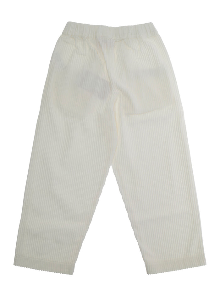 Teresa White Pants with Elastic Waist and Logo Lettering on the Front in Corduroy Girl Trousers