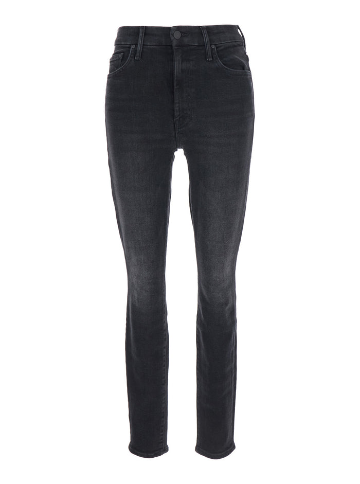 Black Jeans With High Waist And Logo Embroidery On The Rear Denim Woman