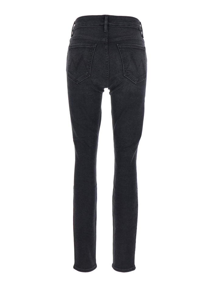 Black Jeans With High Waist And Logo Embroidery On The Rear Denim Woman