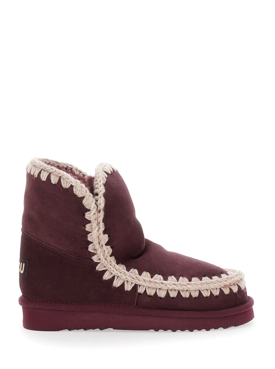 Bordeaux Ankle Boots With Crochet Details Suede