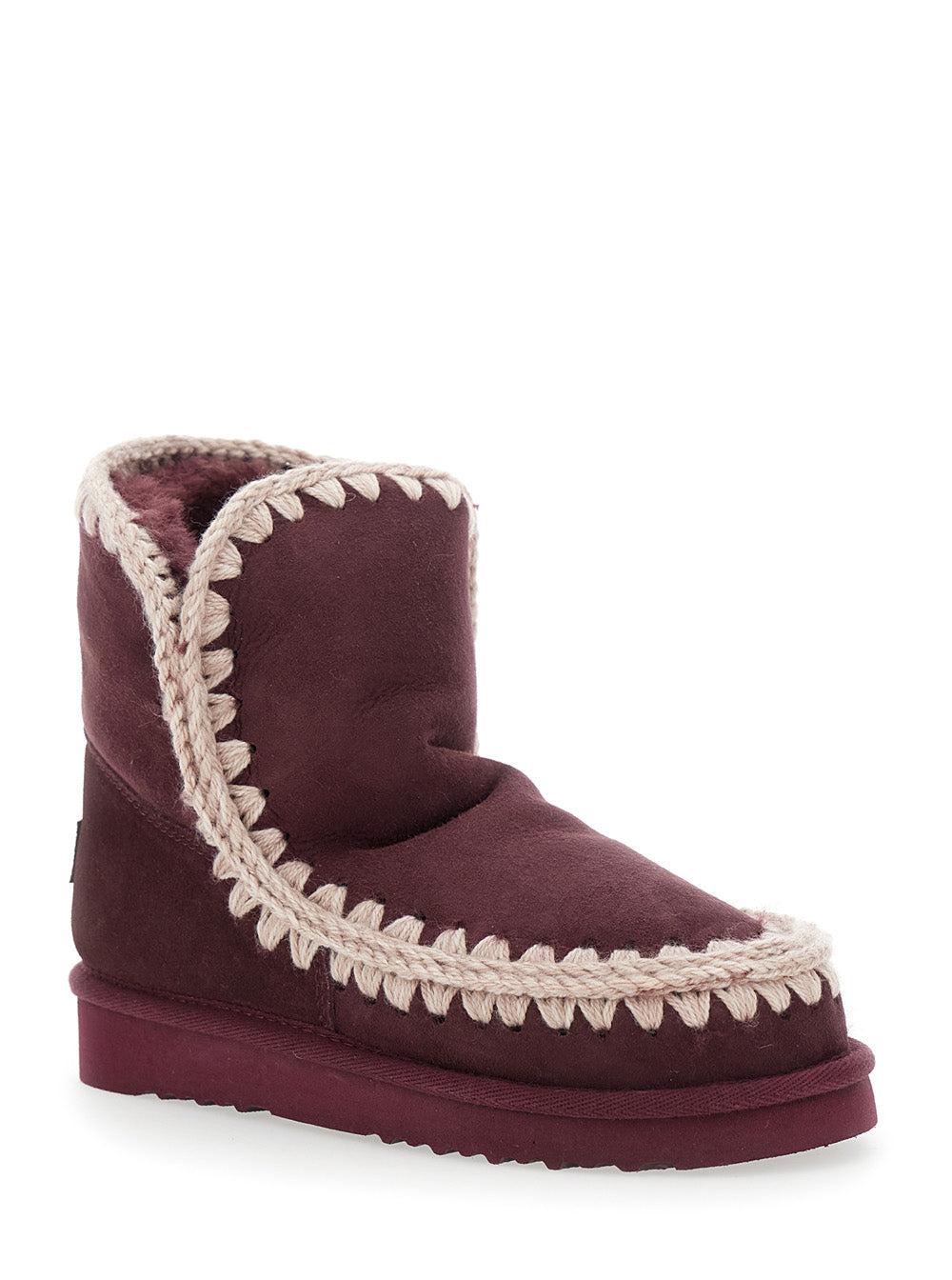 Eskimo Bordeaux Ankle Boots With Crochet Details And Logo Patch On The Rear Suede Woman