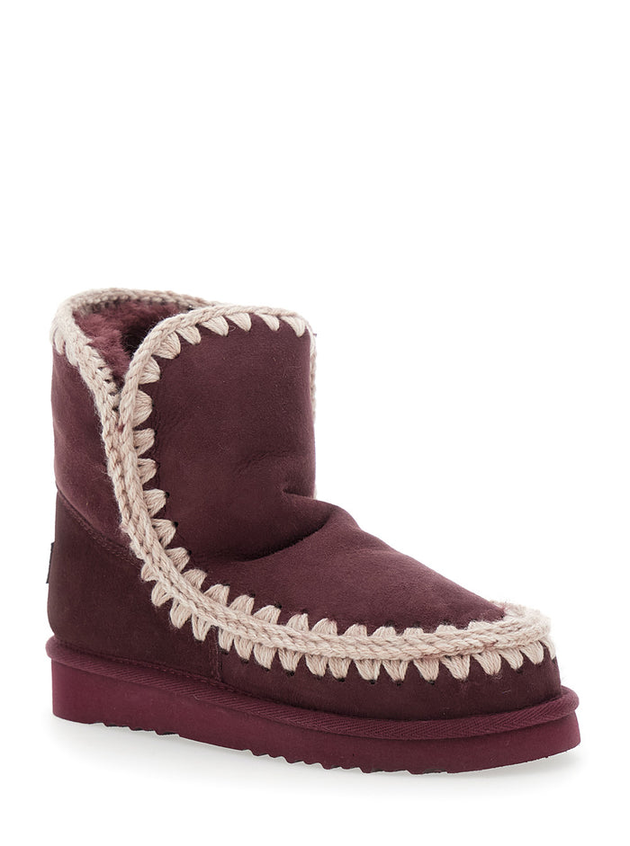 Eskimo Bordeaux Ankle Boots With Crochet Details And Logo Patch On The Rear Suede Woman