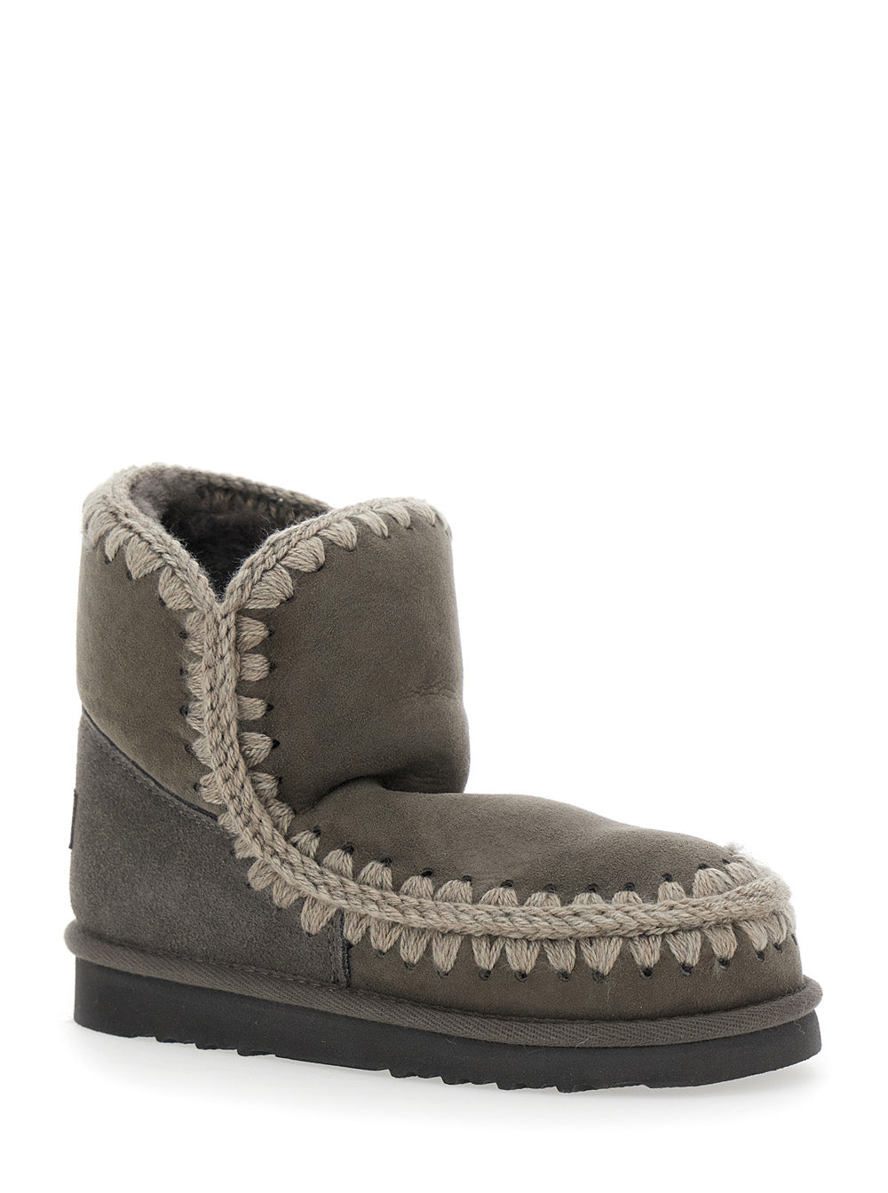 Eskimo Grey Ankle Boots With Crochet Details And Logo Patch On The Rear Suede Woman