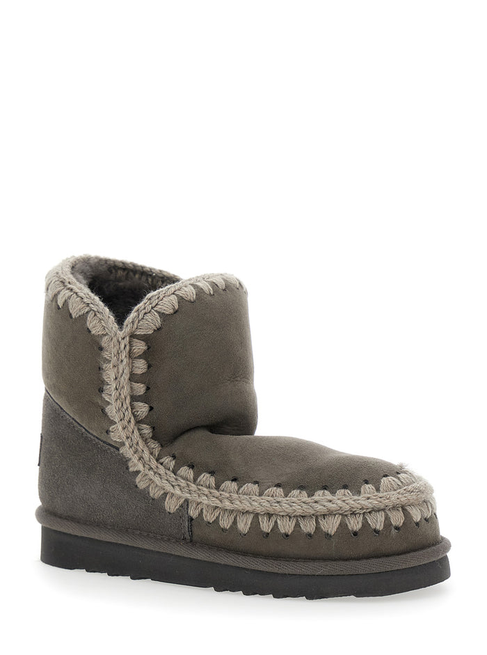Eskimo Grey Ankle Boots With Crochet Details And Logo Patch On The Rear Suede Woman