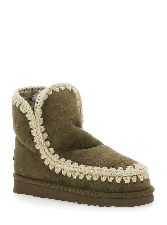 Eskimo Green Ankle Boots With Crochet Details And Logo Patch On The Rear Suede Woman