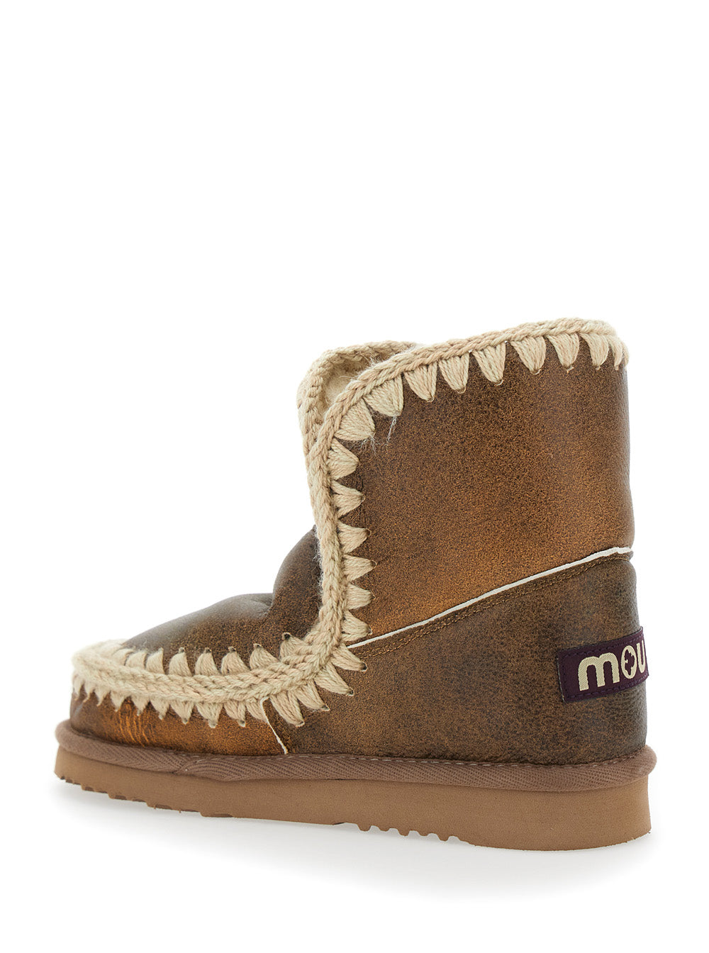 Eskimo Brown Ankle Boots with Crochet Details and Logo Patch on the Rear in Suede Woman Sheep
