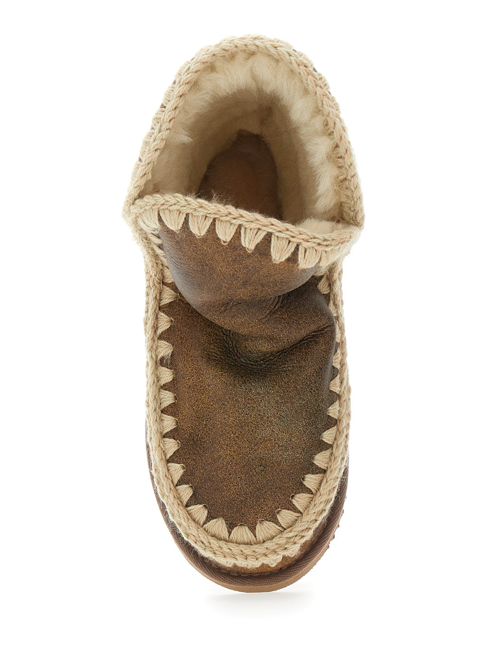 Eskimo Brown Ankle Boots with Crochet Details and Logo Patch on the Rear in Suede Woman Sheep