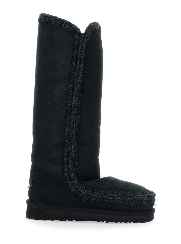 Black Boots With Braided Effect Sheep
