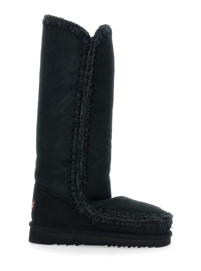 Eskimo Black Boots with Braided Effect and Logo Patch on the Rear in Leather Woman Sheep