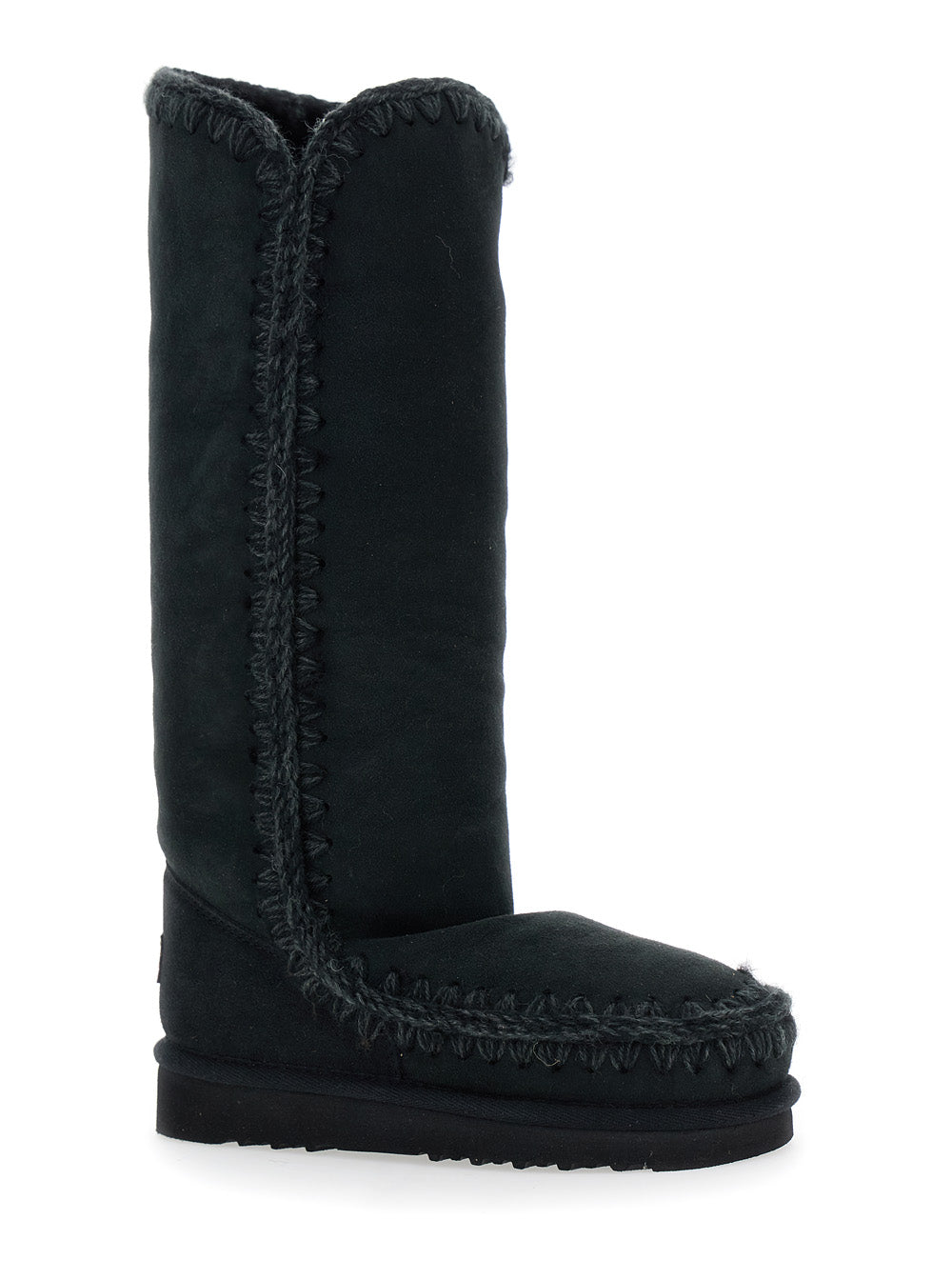 Eskimo Black Boots with Braided Effect and Logo Patch on the Rear in Leather Woman Sheep