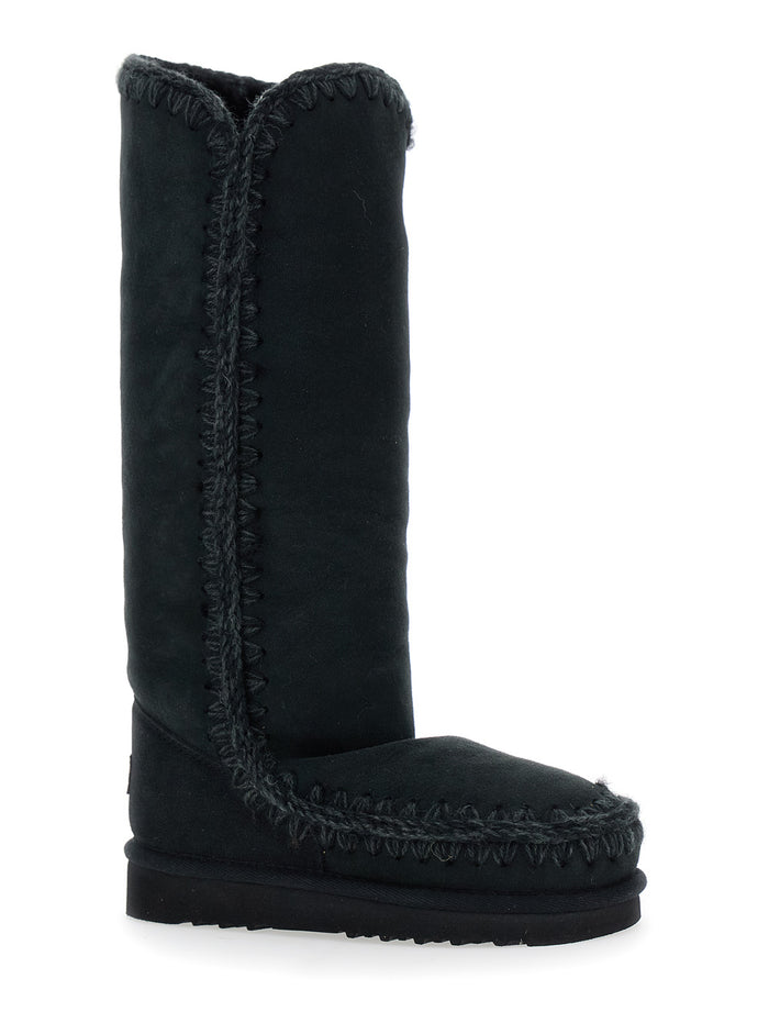 Eskimo Black Boots with Braided Effect and Logo Patch on the Rear in Leather Woman Sheep