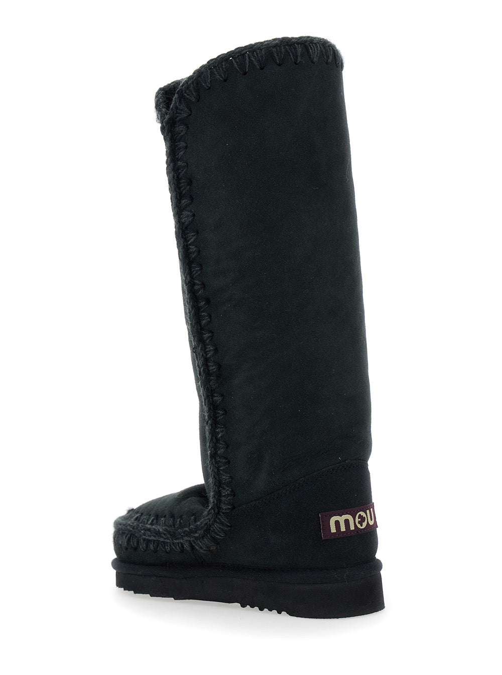 Eskimo Black Boots with Braided Effect and Logo Patch on the Rear in Leather Woman Sheep