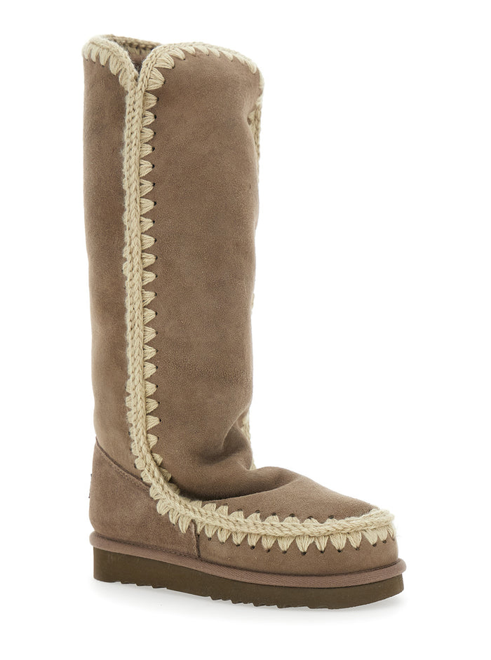 Eskimo Grey Boots with Braided Effect and Logo Patch on the Rear in Leather Woman Brown Sheep