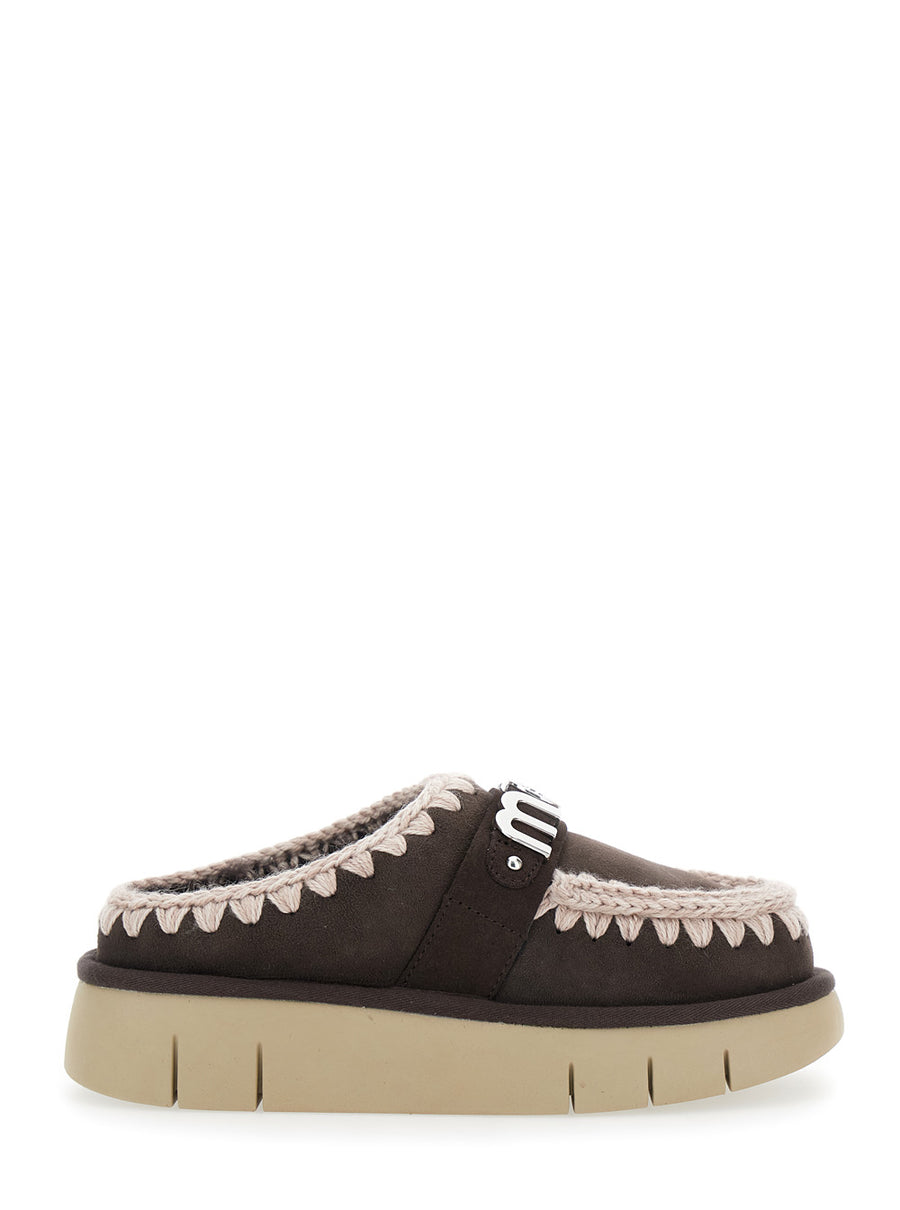 Bounce Brown Leather Mules With Logo Sheep