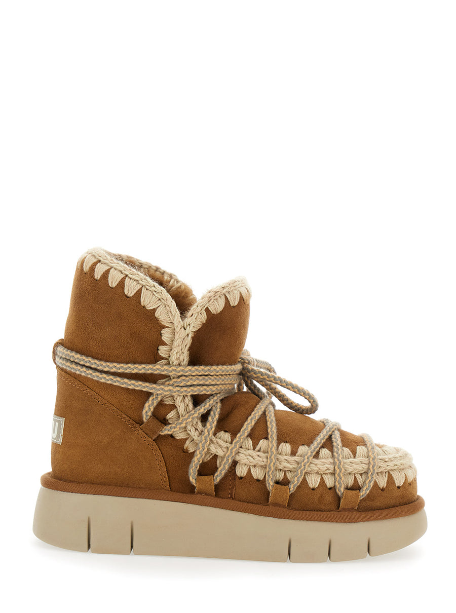 Beige Ankle Boots With Lace Closure Sheep Leather