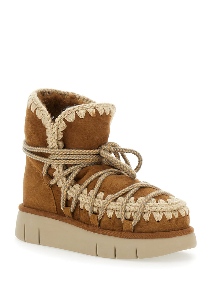 Beige Ankle Boots with Lace Closure and Tassel Detail in Leather Woman Sheep