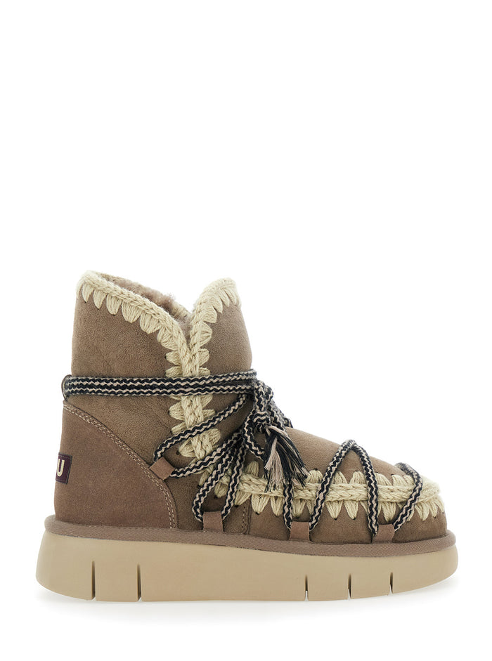 Grey Ankle Boots with Lace Closure and Tassel Detail in Leather Woman Brown Sheep