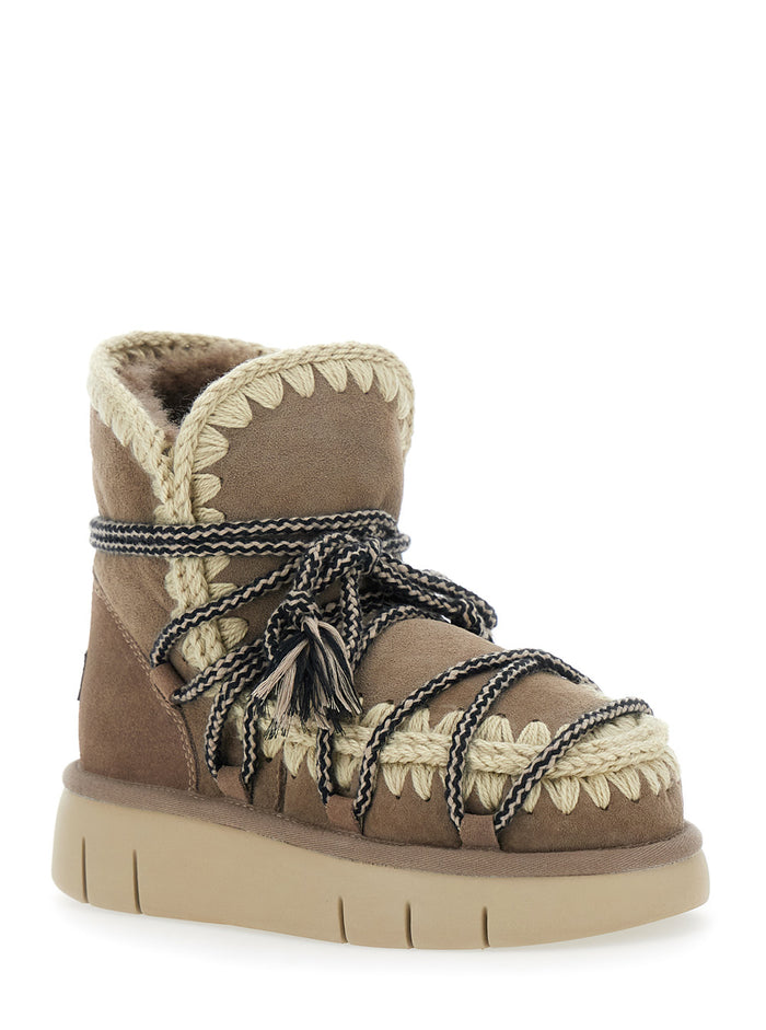 Grey Ankle Boots with Lace Closure and Tassel Detail in Leather Woman Brown Sheep