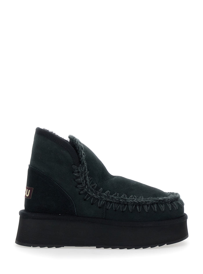 Black Ankle Boots with Braided Detail in Suede Woman Sheep