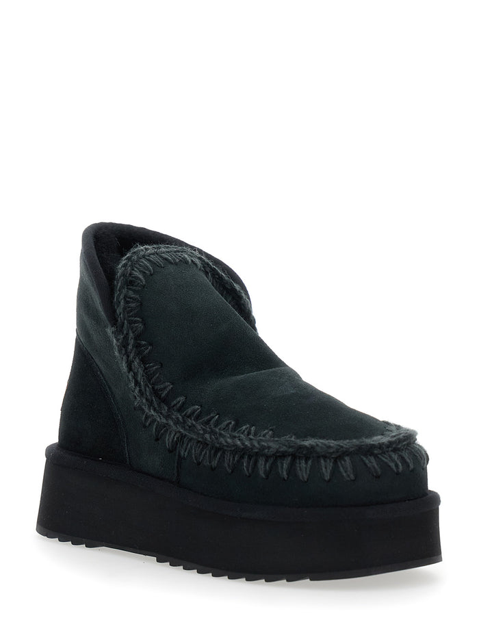 Black Ankle Boots with Braided Detail in Suede Woman Sheep