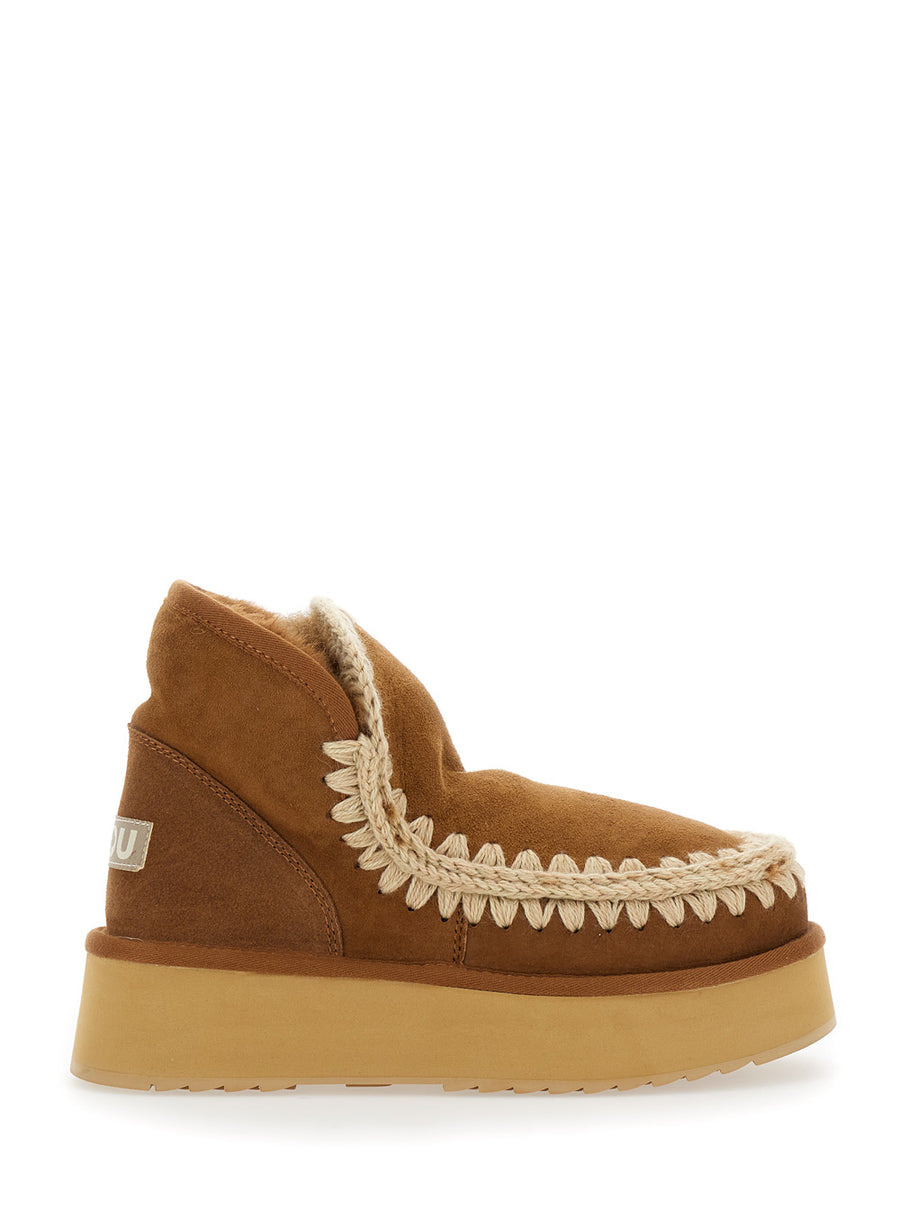 Beige Ankle Boots With Logo Patch Sheep