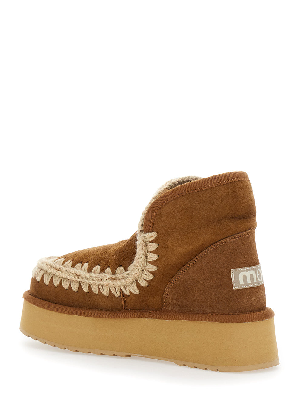 Mini Eskimo Beige Ankle Boots with Logo Patch on the Rear in Leather and Suede Woman Brown Sheep