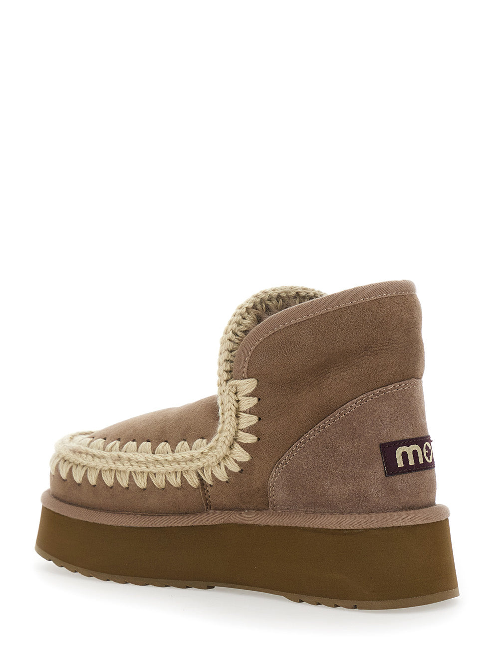 Mini Eskimo Brown Ankle Boots with Logo Patch on the Rear in Leather and Suede Woman Grey Sheep