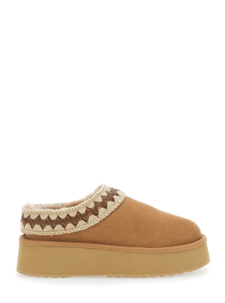 Beige Braided Suede Mules Sheep