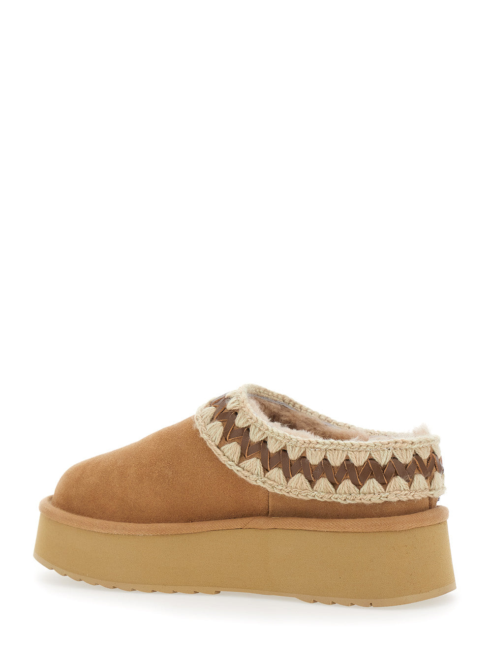 Beige Mules with Braided Detail in Suede Woman Sheep Flat Shoes