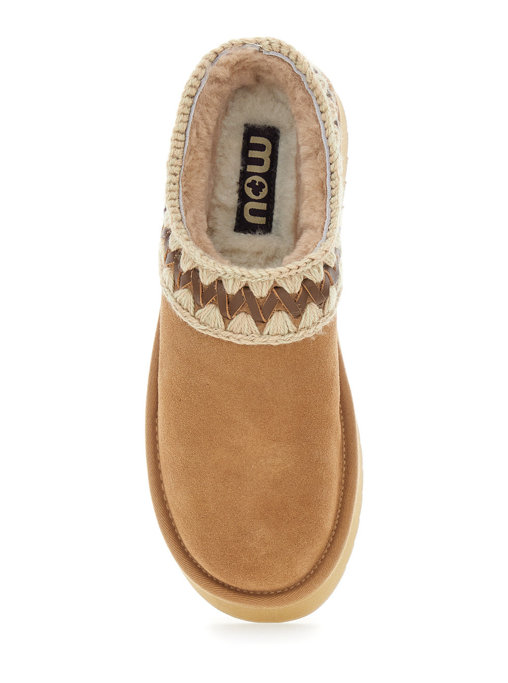 Beige Mules with Braided Detail in Suede Woman Sheep Flat Shoes