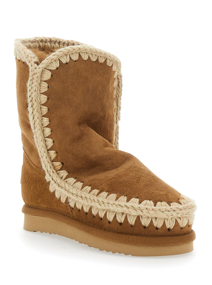 Eskino Beige Ankle Boots in Patent Suede Girl Sheep