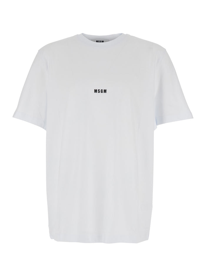 White T-Shirt with Lettering Logo on the Front in Cotton Man Tshirts And Polo Shirts
