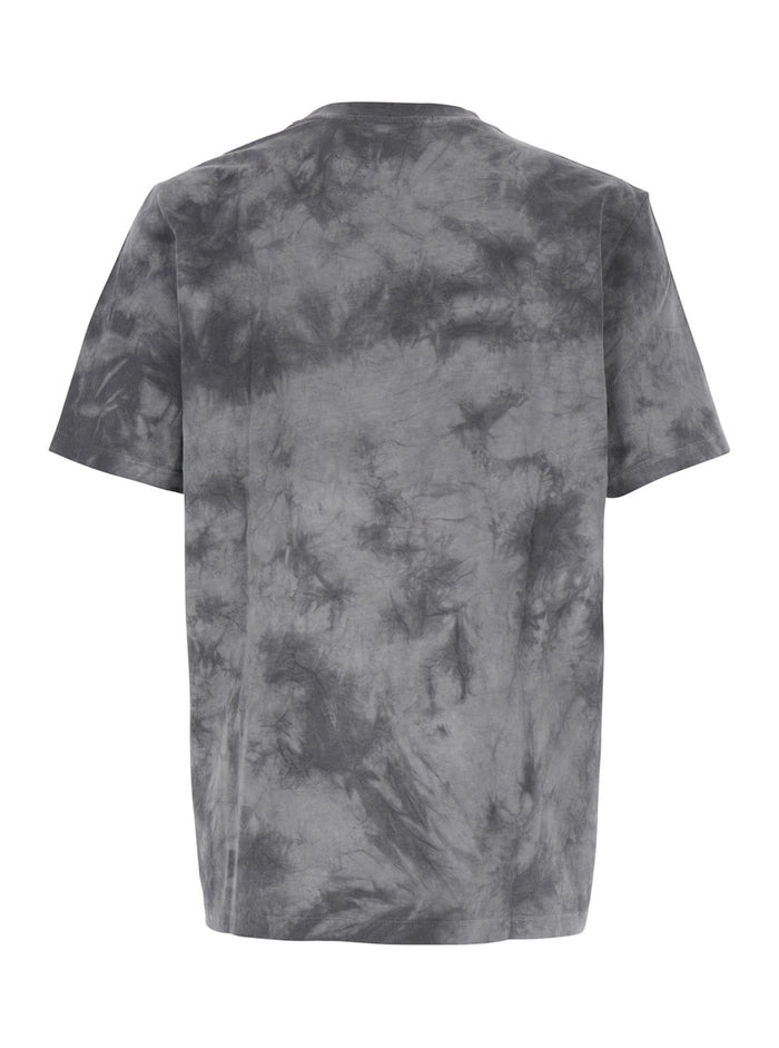 Grey T-Shirt with Embroidered Logo on the Front and All-Over Tye-Die Print in Cotton Man Tshirts Polo Shirts