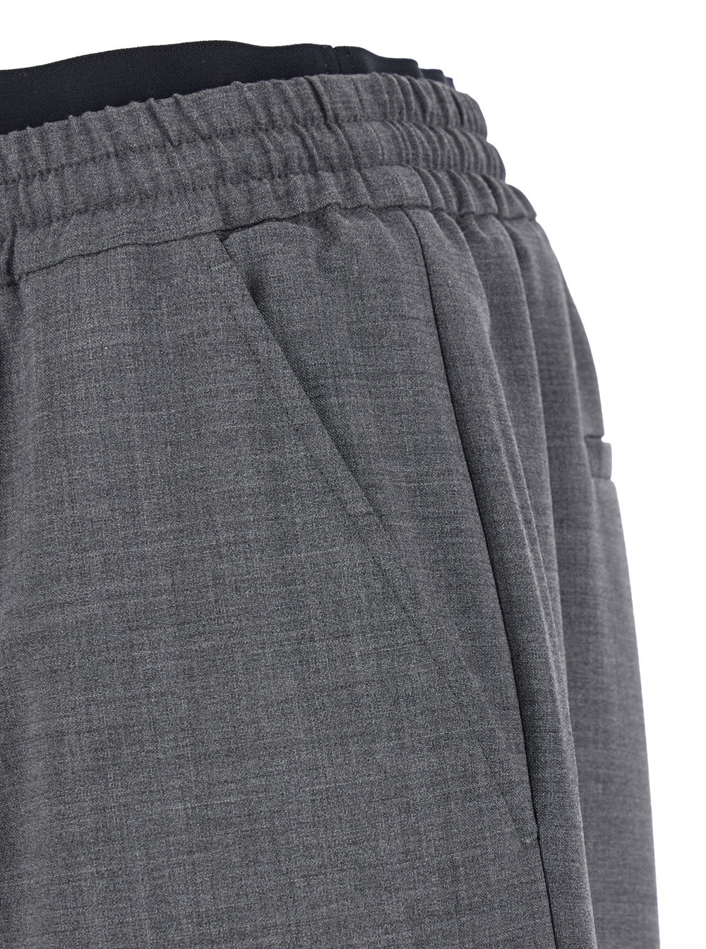 Grey Pants with Elastic Drawstring Waist in Wool Stretch Man Virgin Elastane Trousers