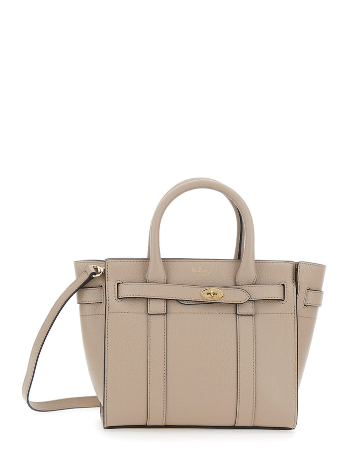 Bayswater Small Beige Handbag With Removable Shoulder Strap Leather Woman Calf Hand Bags