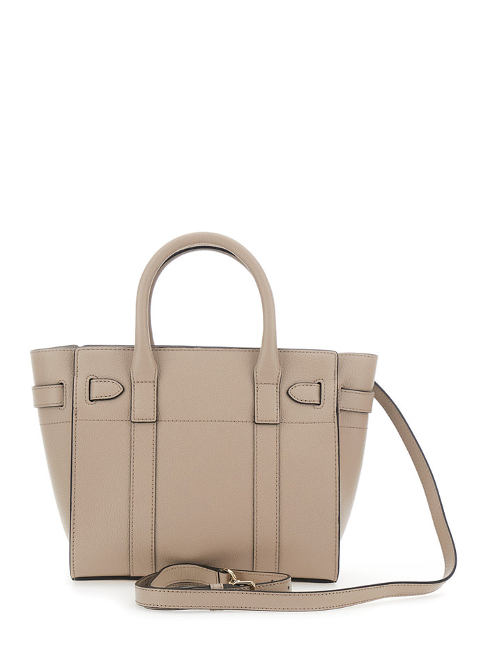 Bayswater Small Beige Handbag With Removable Shoulder Strap Leather Woman Calf Hand Bags