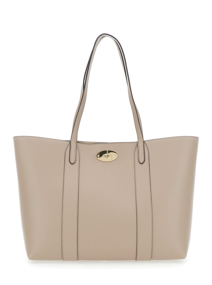 Bayswater Small Beige Tote Bag With Postmans Lock Closure Leather Woman Calf
