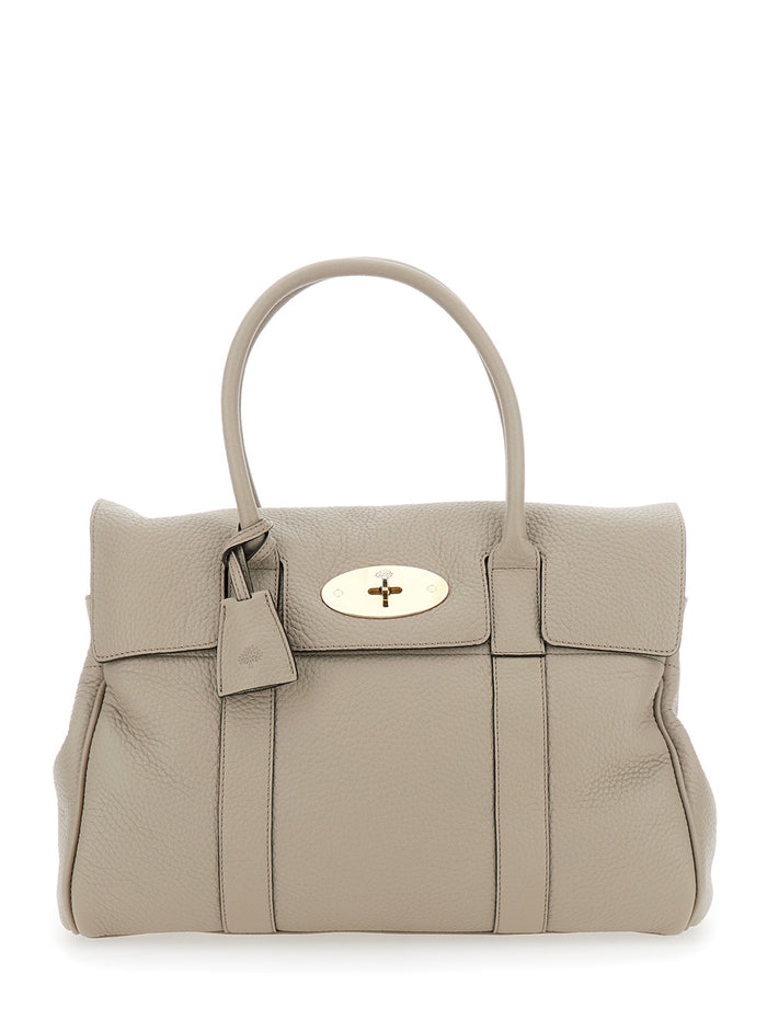 Bayswater Beige Shoulder Bag With Postmans Lock Hammered Leather Woman Calf