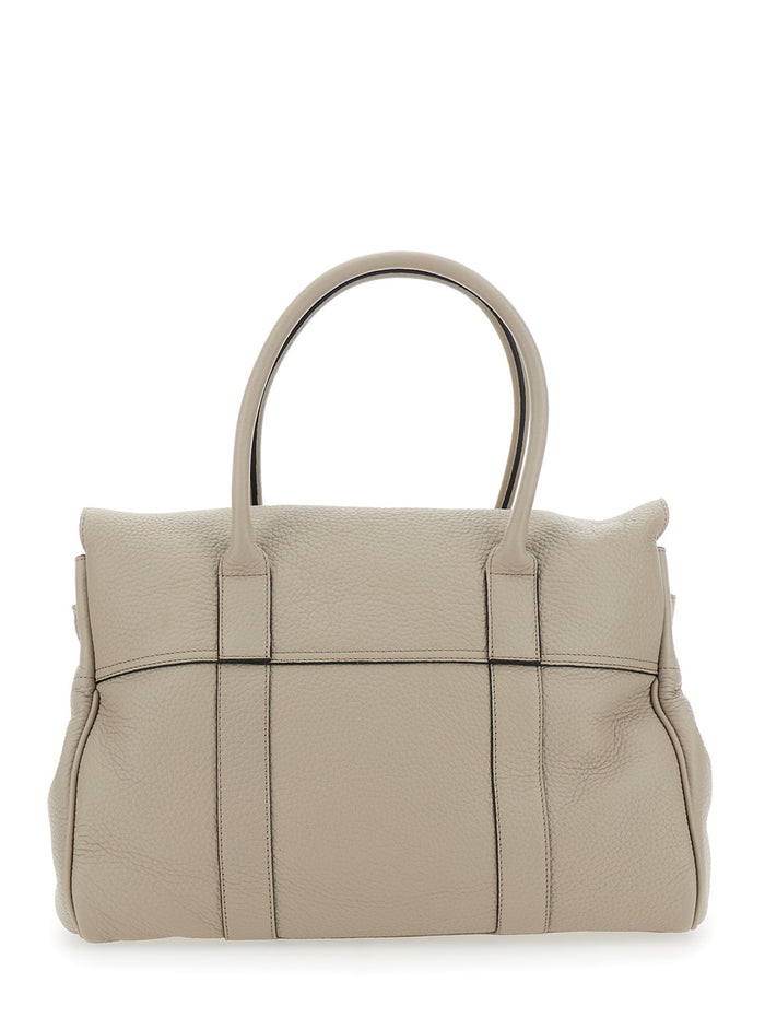 Bayswater Beige Shoulder Bag With Postmans Lock Hammered Leather Woman Calf