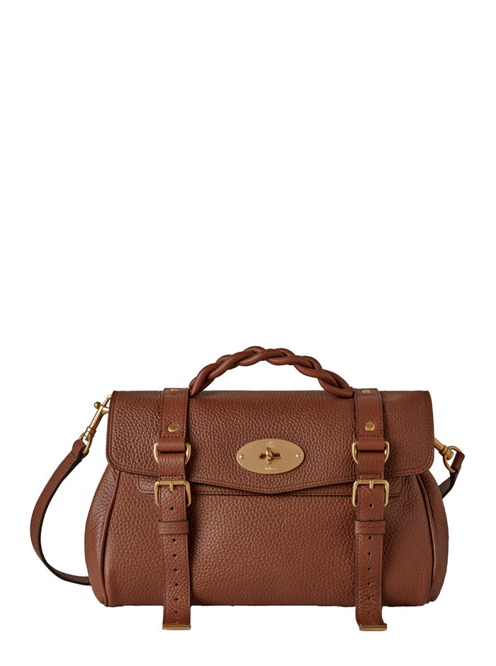 Alexa Heavy Brown Top Handle Bag With Twist-Lock Closure Leather Woman Calf Hand