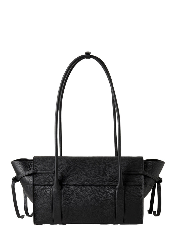 Small Bayswater Black Shoulder Bag With Laminated Logo Leather Woman Calf