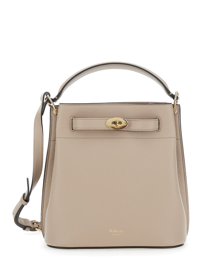 Small Islington Beige Bucket Bag With Twist Lock Closure In Hammered Leather Woman Calf Crossbody