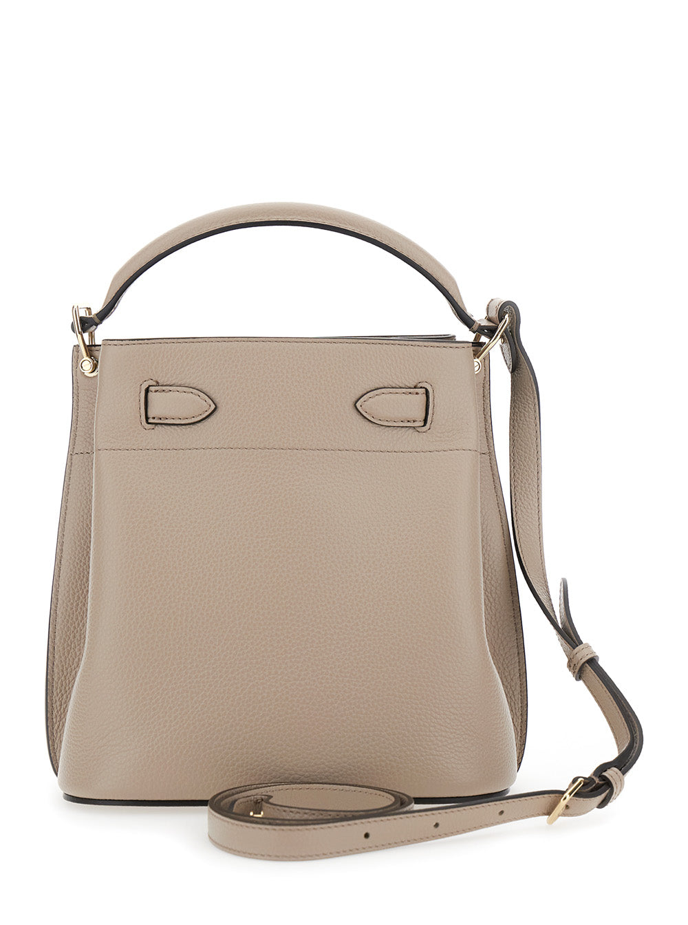Small Islington Beige Bucket Bag With Twist Lock Closure In Hammered Leather Woman Calf Crossbody