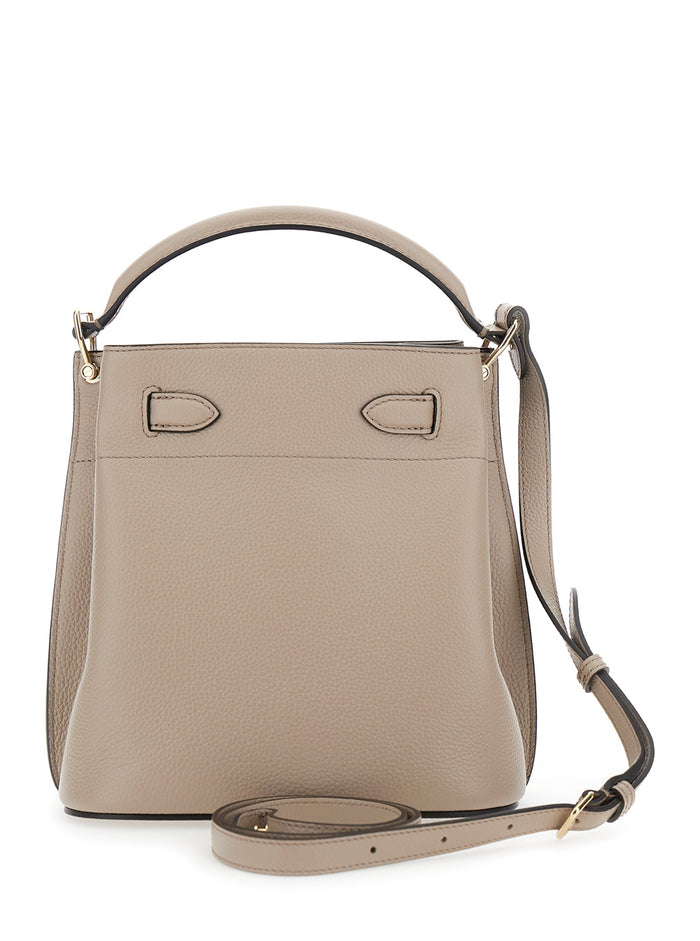 Small Islington Beige Bucket Bag With Twist Lock Closure In Hammered Leather Woman Calf Crossbody
